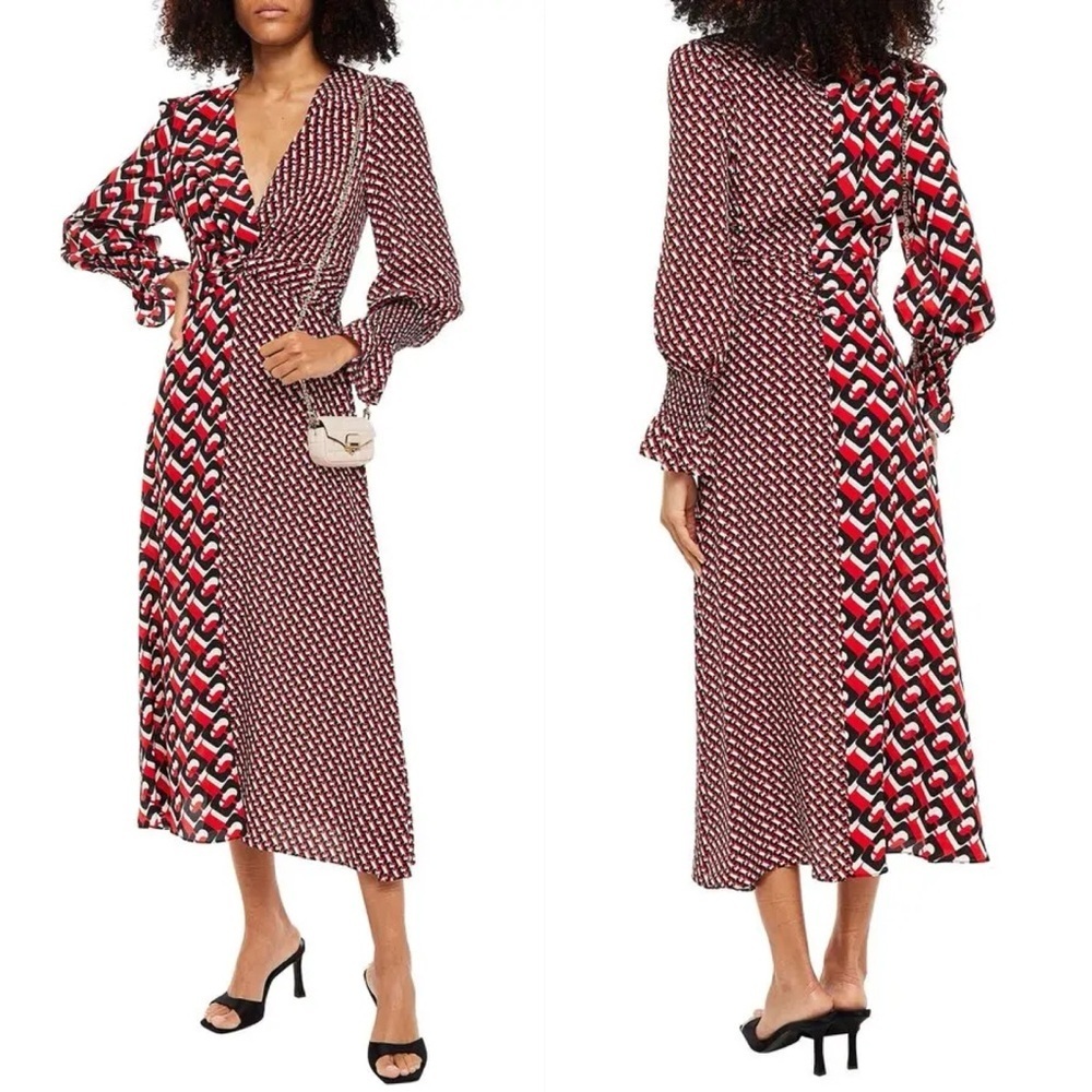 DIANE VON FURSTENBERG DVF Knotted Printed Silk Crepe De Chine Midi Dress